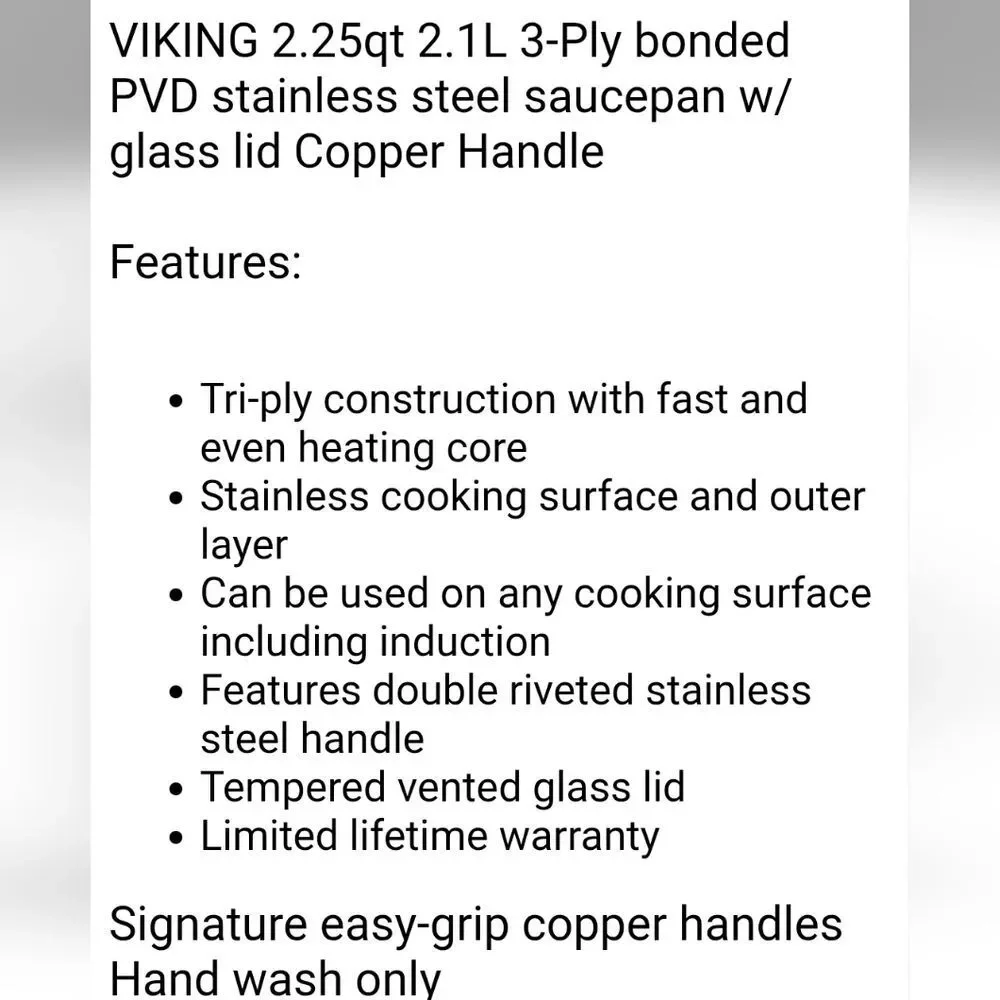 Viking 3-Ply PVD Stainless Steel 2.25QT Saucepan w/Lid & Copper Handle